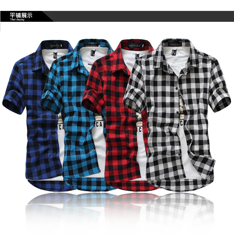 Camicie a maniche corte da uomo classico plaid all'ingrosso-estate, camicie da uomo casual in cotone, freeshipping da China Post Air Mail, M-XXXL,