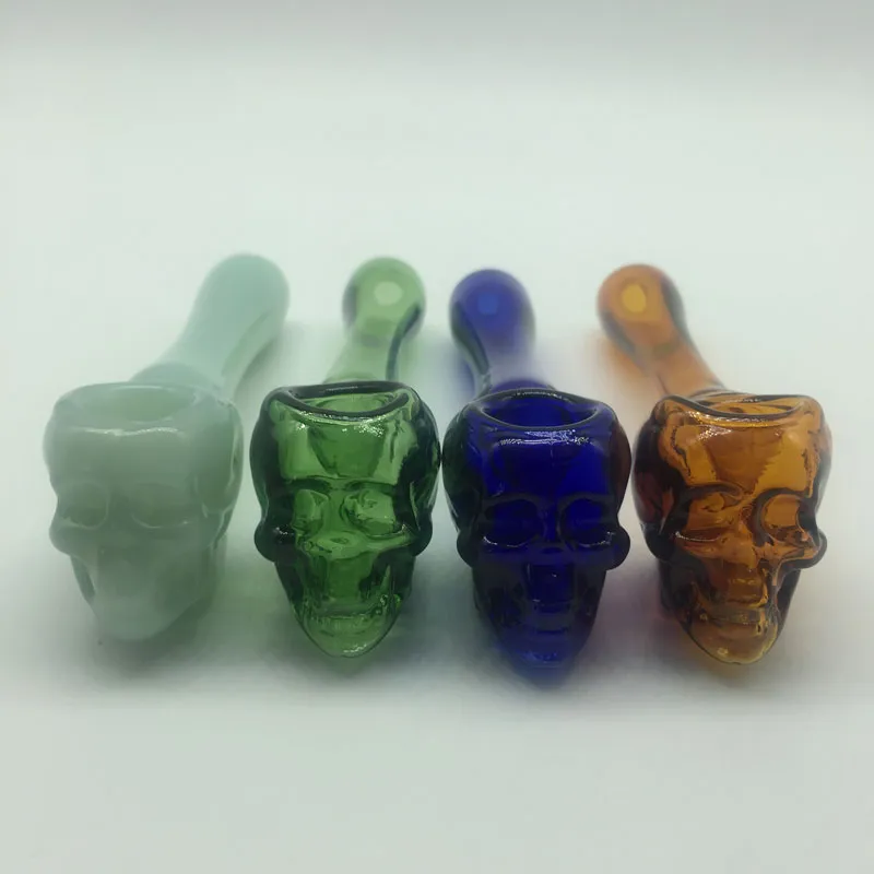 Glass Oil Burner Pipes For Smoking 4 Inches Glass Handle Pipes Colorful Pyrex Skull Glass Oil Burner Water Hand Pipe