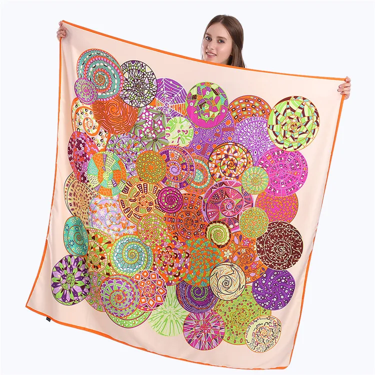 Foulards Nouveau Foulard en soie sergé femmes Paisley impression foulards carrés mode Wrap femme Foulard grand Hijab châle Foulard Bandana 130*130 CM