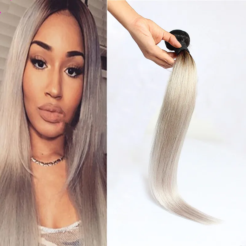 Ombre Brazilian Straight Hair Colored 100% Human Hair Weave Bund 100g T1B/Gray Non-Remy Hair Weaving