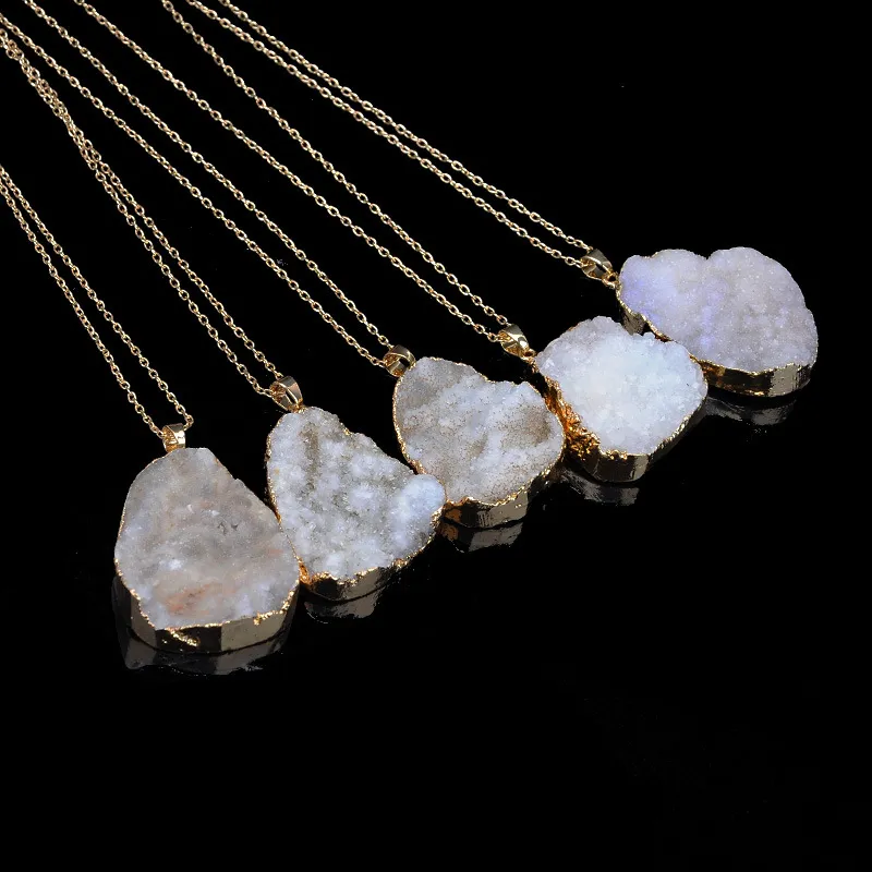 Hot sale Irregular Natural stone necklaces quartz Druzy Crystal Healing Point Chakra Bead Gemstone Pendant For women Fashion Jewelry in Bulk