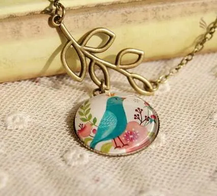 Crown bird Handmade Blue Bird Pendant Necklace Fairy Ethnic Sweater Chain Pendant Necklace Time Gem Necklace DHL Christmas Gift