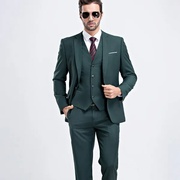 Uomo Slim Fit Abito verde scuro 2017 Fashion One Button Abiti da uomo Smoking dello sposo Groomsmen Uomo Abiti da sposa Giacca Pantaloni Vest224l