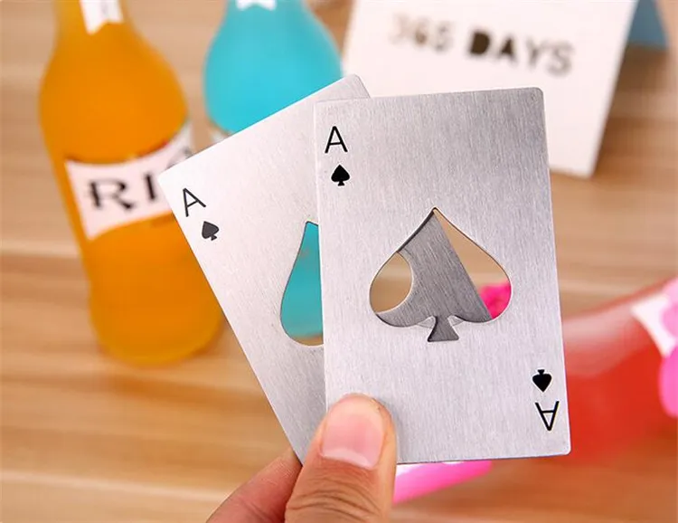 Poker Décapsuleur Carte En Acier Inoxydable Épais Jamais Déformé Styles Cool Design Bar Outils Soda Bière Bootle Cap Ouvre Fête De Mariage