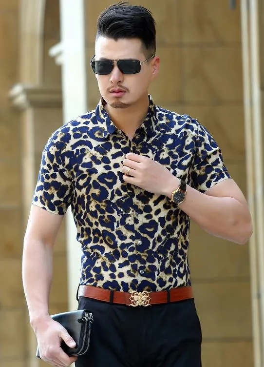 European And American Style Leopard Printing Fashion Trend Men Shirt ...