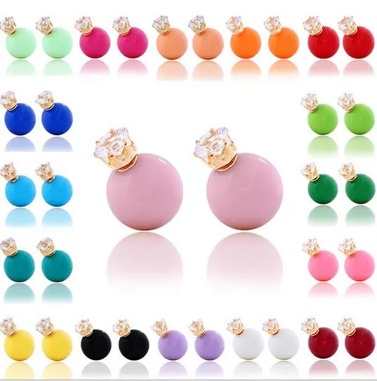 Factory direct sale 18 colors zircon earring stud DFMTE8,wholesale candy colored double sided round ball earrings luscious for women jewelry