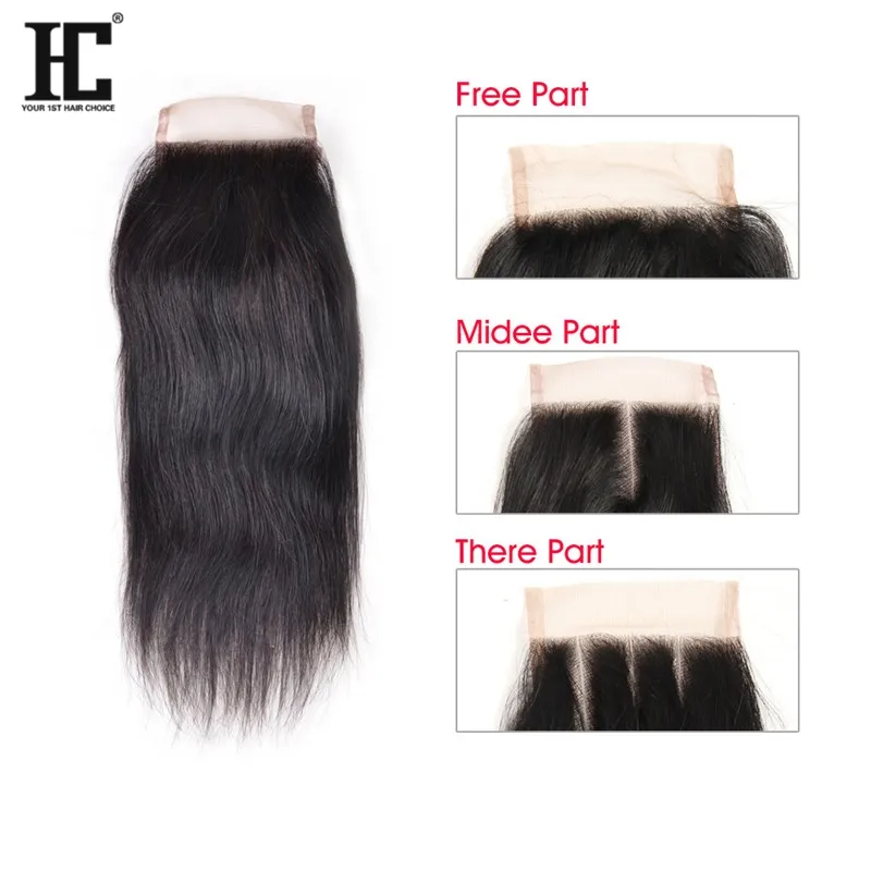 HC hår 4x4 peruansk spetsstängning med 3 buntar silke rakt mänskligt hår med stängning peruansk jungfru hår med spetsstängning9565654
