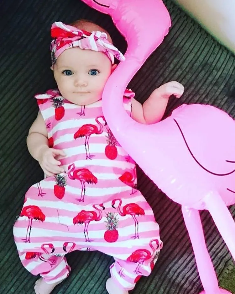 Cute Baby Romper Flamingo Drukowane Dzieci Ubrania Lato Noworodka Dziewczynka Ruchom Kombinezon Bawełniany Bez Rękawów Baby Onesie One Piece Stroje