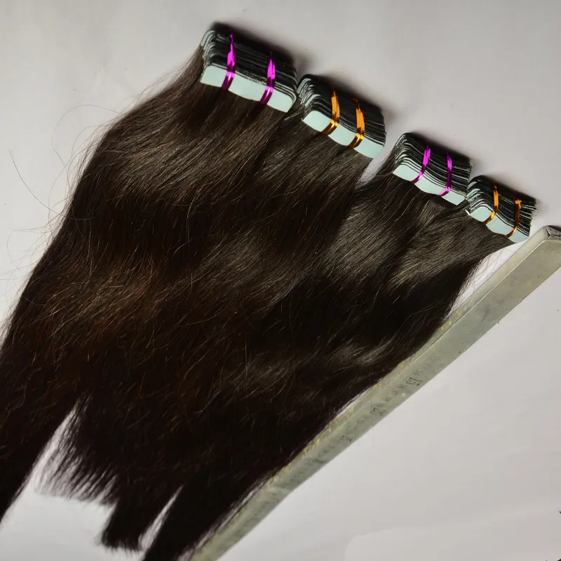 Couleur naturelle 7a brésilienne bande de cheveux vierges dans les extensions de cheveux Remy 80 piec peau trame humaine bande de cheveux ins 200g PU