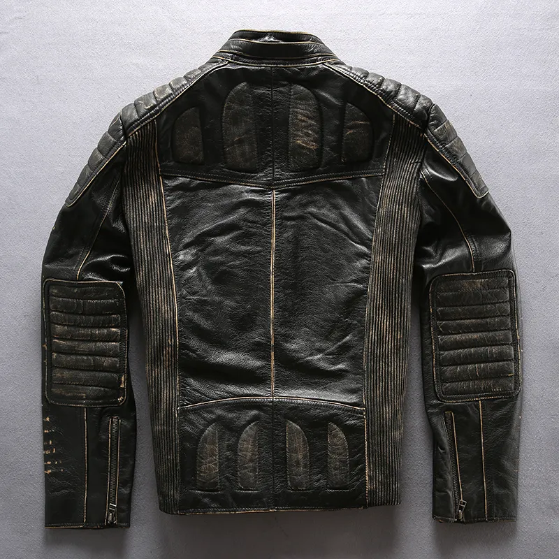 Vintage Black Avirexfly Oryginalne skórzane Kurtki Stojakowe kołnierzowe paski skórzana kurtka motocyklowa