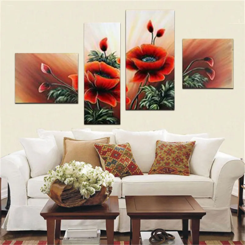 Decorativa abstracto pintado a mano pintura al oleo sobre lienzo de alta calidad de pared arte paisajismo fiori decor 4 pz/set