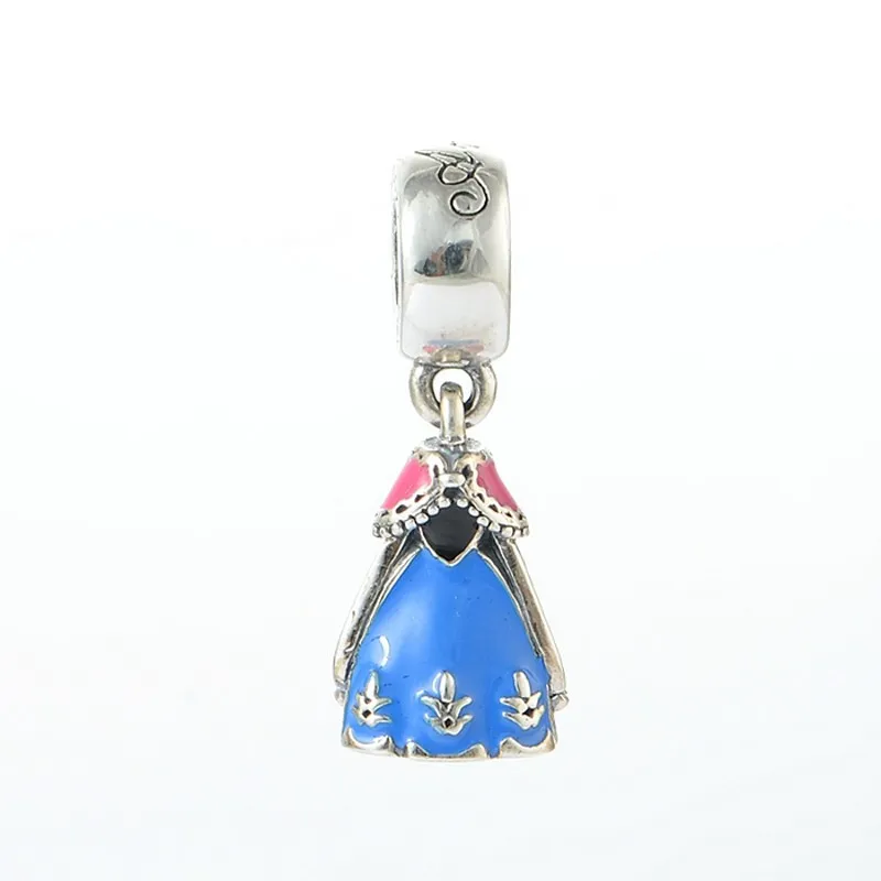 Disny Princess Dress Charms Fit pandora Charms Bracelet 925 Sterling Silver Bead With Blue&Pink Enamel European Women DIY Jewelry