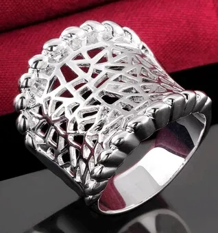 925 Sterling Prata Banhado Mulheres Anel Hollow Grid Bonito Bonito Luxo Luxo Moda de Natal Novo casamento