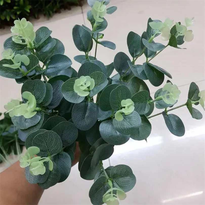 Artificial Eucalyptus Plant Greenery Simulation Green Eucalyptus Coins Grass Plastic Plants 47cm for Green Wall Decoration