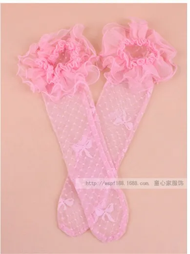 2019 Girls Lace Socks Children Lace Net Yarn Stockings Cute Girl Bowknot Middle Tube Socks Kids KneeHigh Stocking Size 4 Col7849100