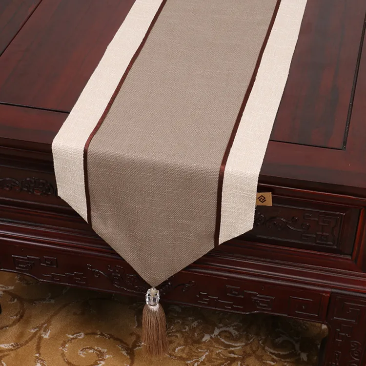 Chemin de table court en patchwork uni, en lin, moderne, simple, haut de gamme, nappe de table basse, napperon de protection pour table à manger, 150 x 33 cm