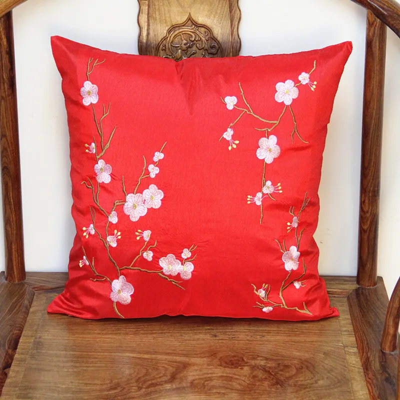 Embroidery Cherry blossoms Cushion Pillow Cover for Chairs Sofa Lumbar Back Cushion Satin Fabric Pillow Case Office Home Decoratio307z