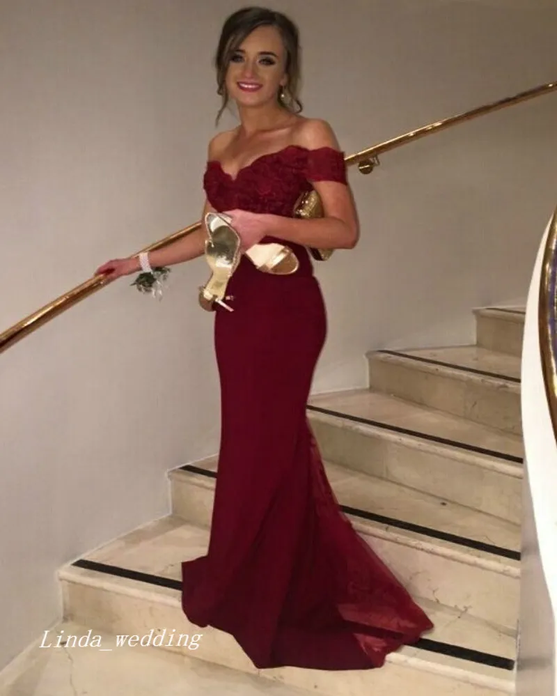 Burgundy Color Prom Dress Off Shoulder Mermaid... From Linda_wedding,  $124.29 | DHgate.Com