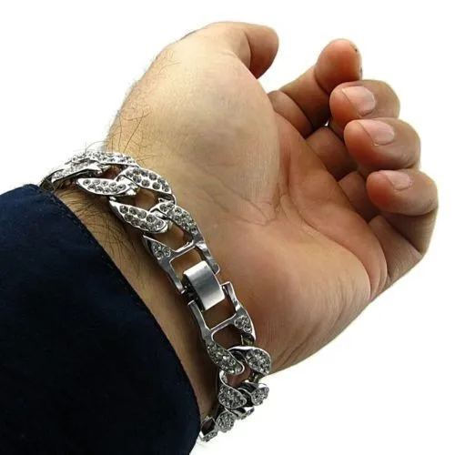 Homens Luxo Simulado Pulseiras De Diamantes Pulseiras de Alta Qualidade Banhado A Ouro Congelado Para Fora Miami Cuban Pulseira 6/7/8/9/10 polegadas