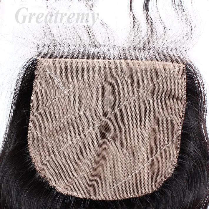 Lot trame de cheveux brésiliens droits ajouter fermeture de base en soie Remy HairBundles 4x4 fermetures de dentelle avec des cheveux de bébé Greatremy10304332311424