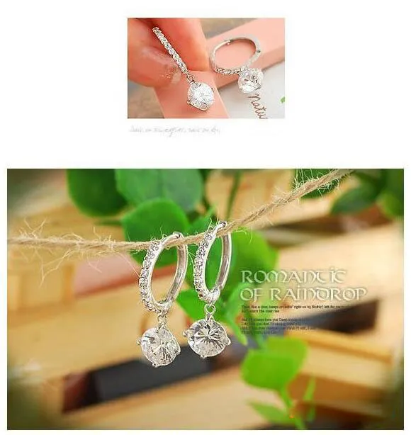 18K Altın Gümüş Kaplama Küpe Küpe Küpe Rhinestone Elmas Zirkon Küpe Gelin Mücevher Dangly Circle Hoop Ear2500384