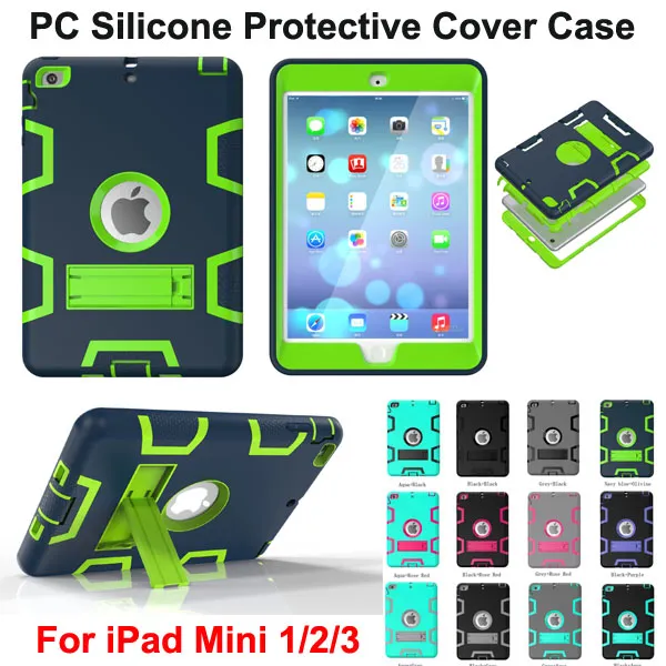 Fundas protectoras a prueba de golpes de DHL GRATIS 3 en 1 Robot Defender Robot Hybrid PC + Funda trasera con soporte de silicona para iPad Mini 2 mini3