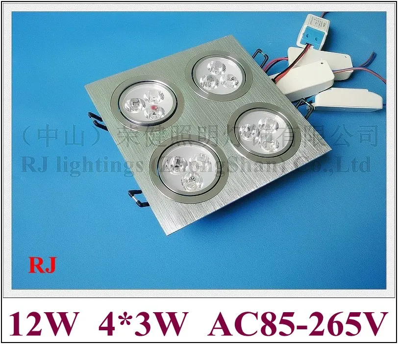 Grille LED downlight plafonnier lumière intérieure 12 W (4*3 W) haute puissance LED perle 12 pièces AC85-265V aluminium CE