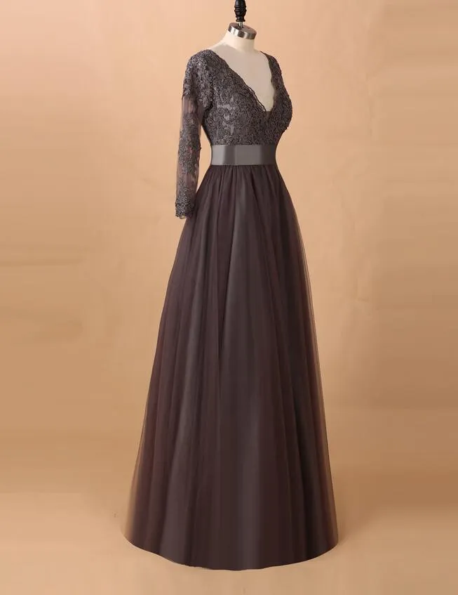 매직 브라의 갈색 긴 소매 브래지어의 어머니 플러스 사이즈 Tulle Applique 어머니의 드레스