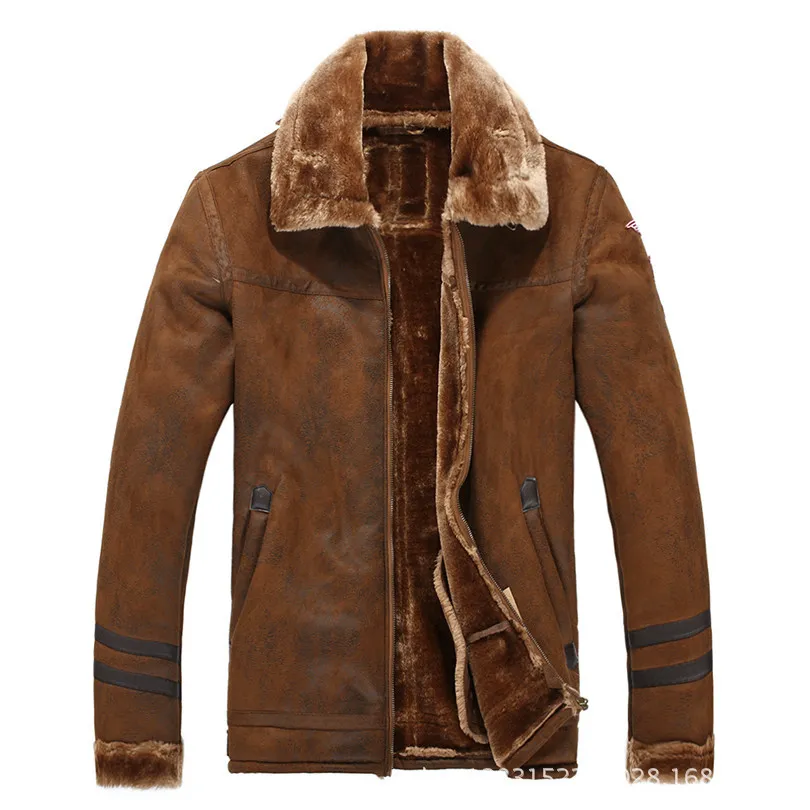 Wholesale- Uwback Suede Leather Jacket With Fur Men Pilot Leather Jackets Men Winter Warm Thick Pilots Coats Mens Loose Windbreaker CAA313