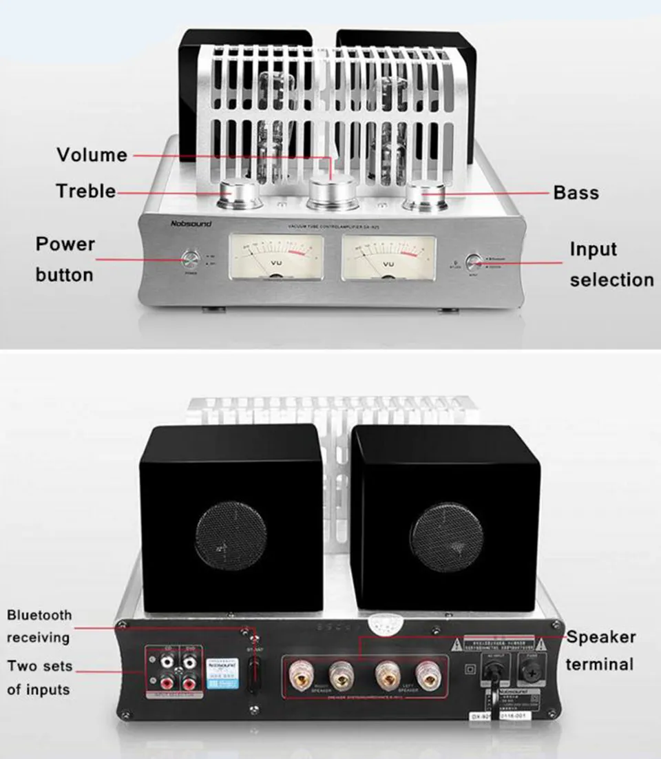 Nobsound DX-925 HiFi-Leistungsverstärker, elektronischer Röhrenverstärker, Bluetooth-Verstärker, HiFi-Hybrid-Single-Ended-Klasse-A-Endstufe