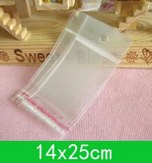 hanging hole poly bags (14x25cm) with self-adhesive seal opp bag /poly for wholesale 500pcs/lot