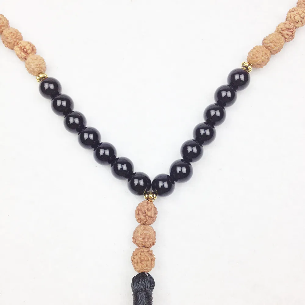 ST0239 108 Mala Beads Nappa Yoga Collane Onice nero e Rudraksha Collana di perline di preghiera Gioielli alla moda