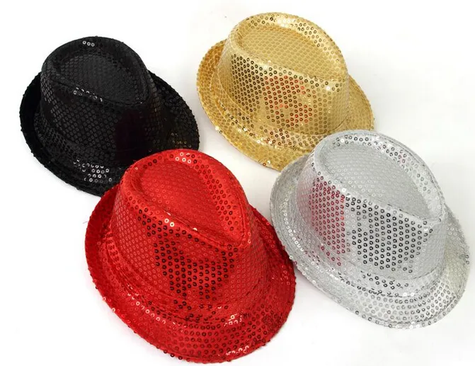 Sombrero de Jazz con lentejuelas coloridas para adultos, sombreros Fedora para actuaciones en escenario, gorro mágico de poliéster para el día de Navidad