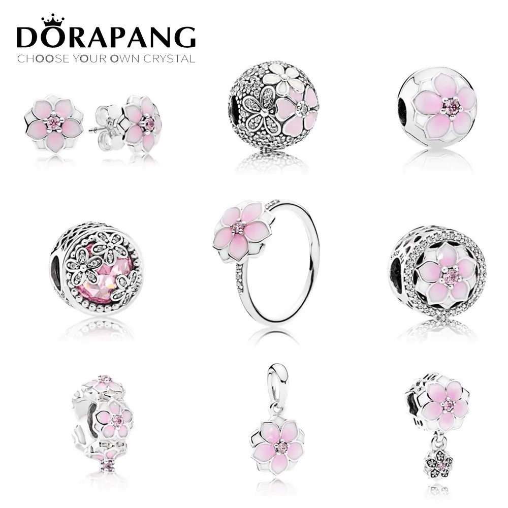 Dorapang Magnolia Series S925 Silver Silver Charm Clip Wisiorek Orchidei Kolczyki Fit Bransoletka DIY Bransoletka Fabryka Hurtownie