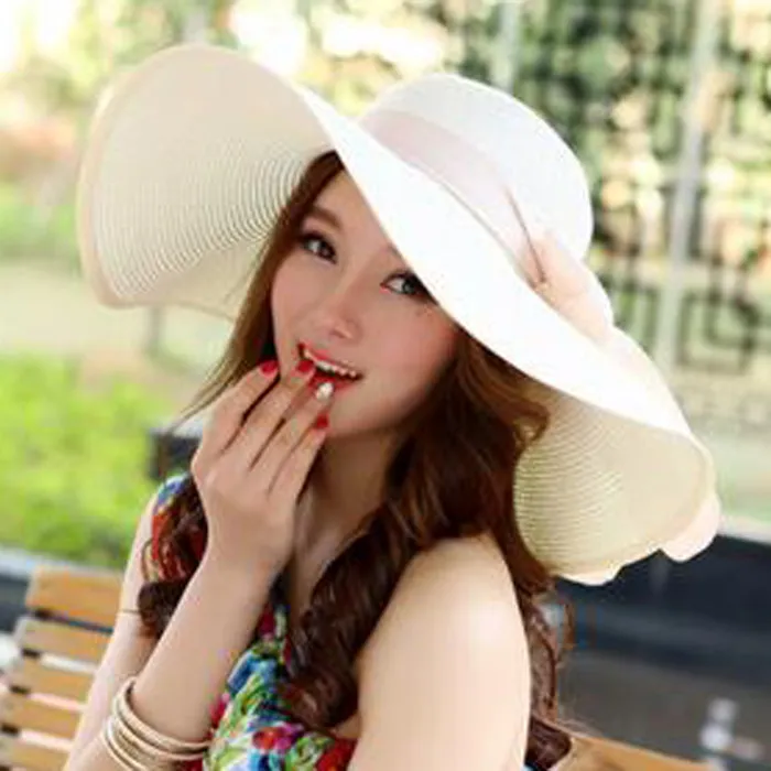 자외선 태양 모자 큰 여드름 밀짚 모자 조수락 축소 태양 모자 여성 여름 태양 해변 모자의 한국어 버전