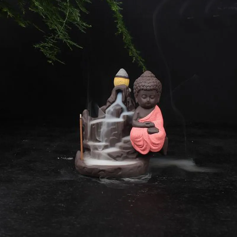 O pequeno monge censador backflow incenso queimador pequeno buddha cone incenso queimador incenso varas titular yixing roxo creative home decor