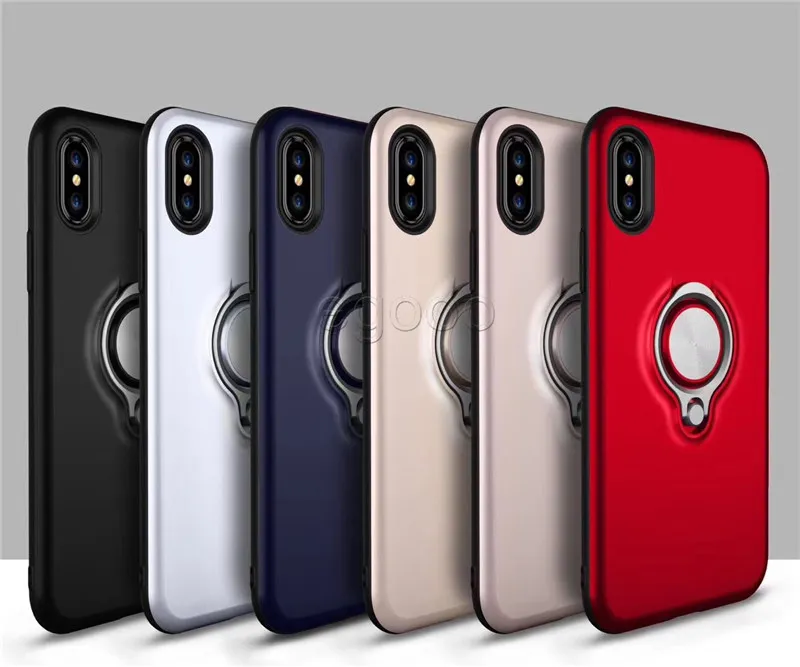 ハイブリッドアーマーディフェンダーケース360リングスタンドホルダーiPhone X XS MAX XR 8プラス7 6 6Sプラス5 5S SE用リテールパッケージ付き磁気バックカバー