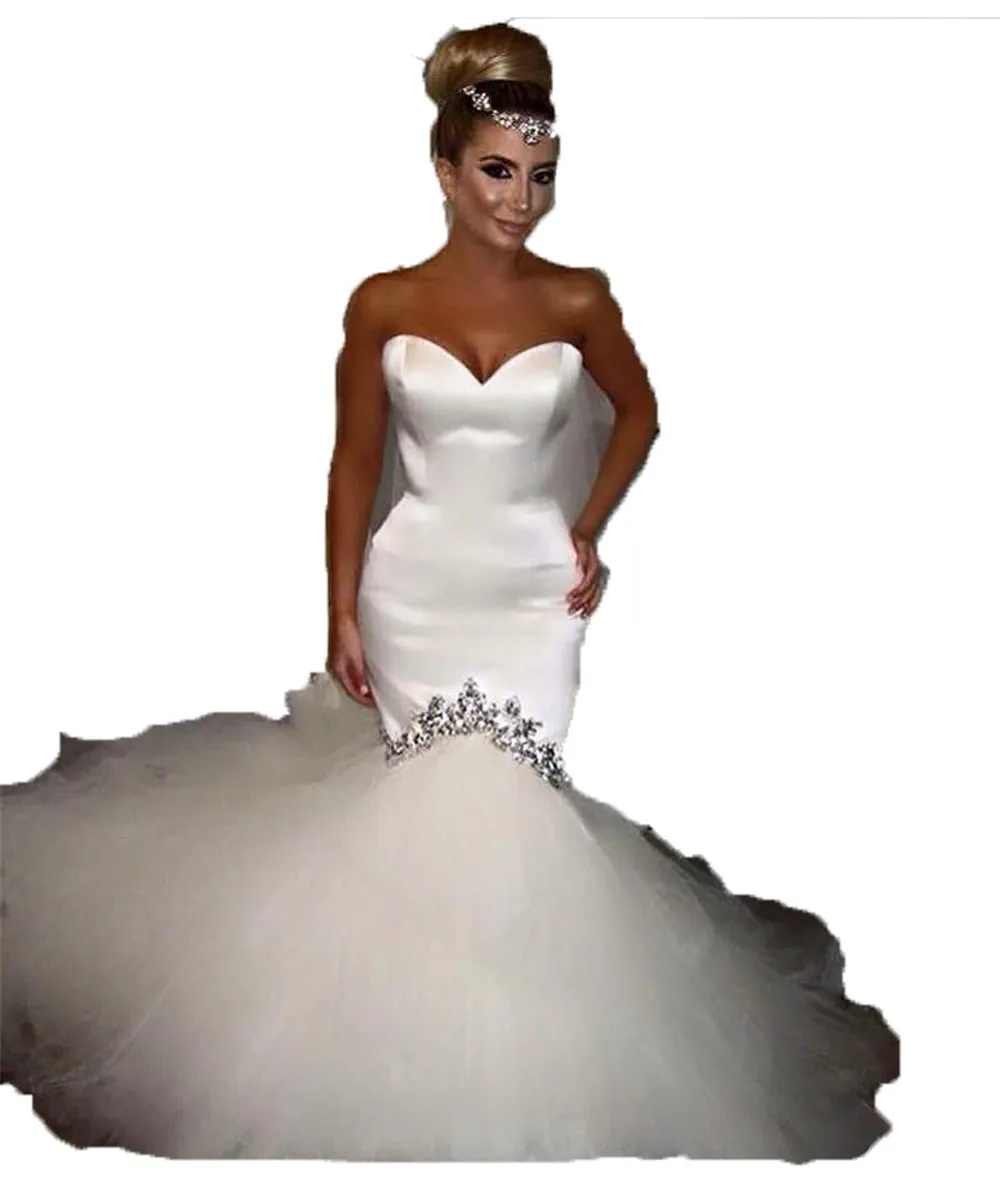 2017 nouvelles robes de mariée sirène blanches élégantes avec perlée longue robe de soirée de mariage robes de mariée WD1049