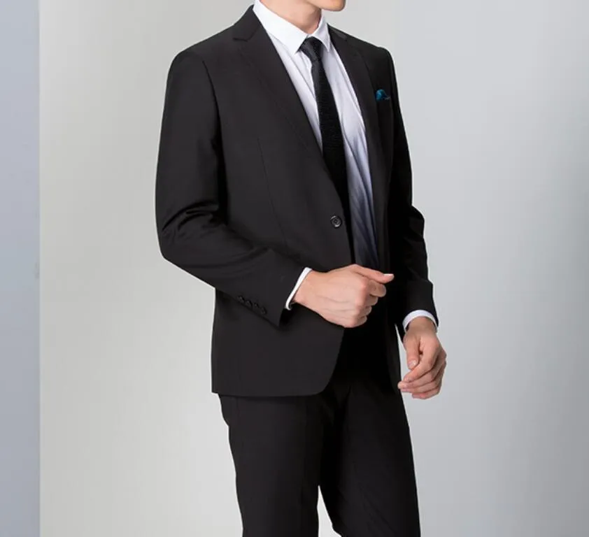 بسيط وسهل رجل العريس بدلة اللباس جودة عالية مخصصة حبة مشبك twinset من بدلة سوداء نقية سترة + بنطلون الاسلوب المناسب