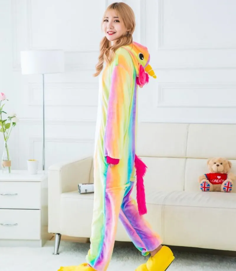 Rainbow Unicorn Costume Onesies Pajamas Kigurumi Jumpsuit Hoodies Adults Halloween Costumes257Q