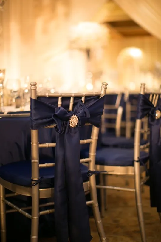 2016 Navy Blue Wedding Chair Sashes Vintage Romantic Crystal Taffeta