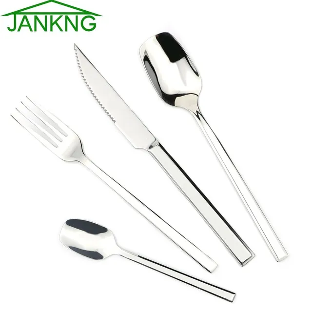 JANKNG 4Pcs/Lot Stainless Steel Dinnerware Set Steak Knife Dinner Spoon Fork Flatware Set Sliver Western Cutlery Set Tableware free shipping