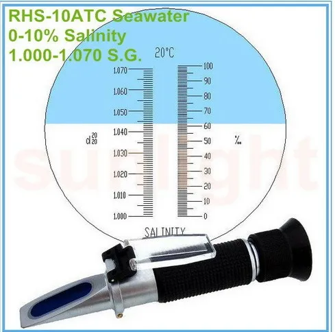 Rhs-10atc 0-0-100 0-10％1.000-1.070SG海水塩比重屈折計海水養殖食品の塩分塩分濃度