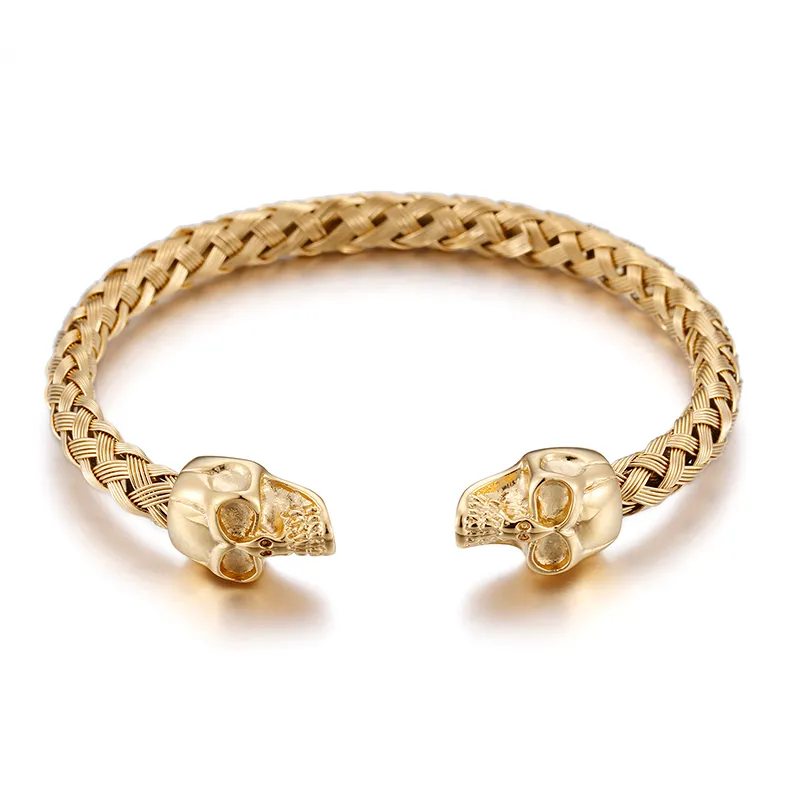 Regalo degli amici del braccialetto dell'estremità del cranio del braccialetto del polsino del nodo dell'oro dell'acciaio inossidabile 316L