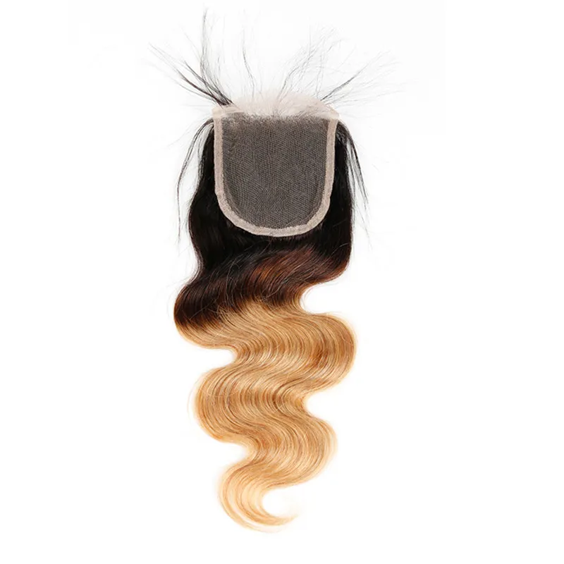 Paquets péruviens de cheveux de vague de corps de Vierge Ombre cheveux 3 4 paquets avec fermeture fermeture de dentelle blonde avec des paquets 1B27 extension de cheveux humains7829445