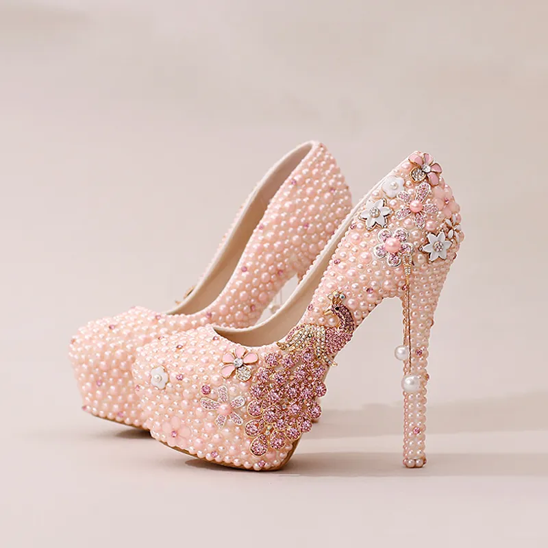 Perle Phoenix chaussures de mariée conception magnifique strass chaussures de mariage fête bal talons hauts violet blanc bal événement chaussures 274E