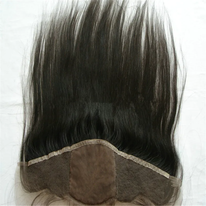 Virgem Malaio Do Cabelo Humano de Seda Reta De Seda Base de Renda Frontal Branqueada Nós Barato Base De Seda Orelha a Orelha Cheia de Renda Fechamento Frontal 13x4