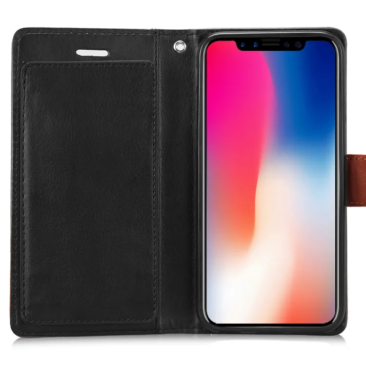 Premium Wallet Case voor iPhone XS MAX XR 8 7 Plus Flip Cover Kickstand Case voor Samsung S8 S9 Plus Leren Cover Case Opp zak