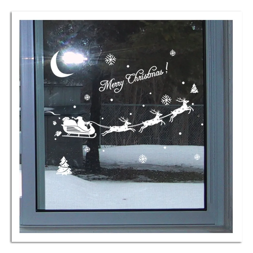 SANTA039S CART SNOWFLAKE MOON MOON CHRANISS TREE WALL STICKERS STORE窓ガラス壁デカールクリスマスキャリッジホーム装飾壁POS2912328