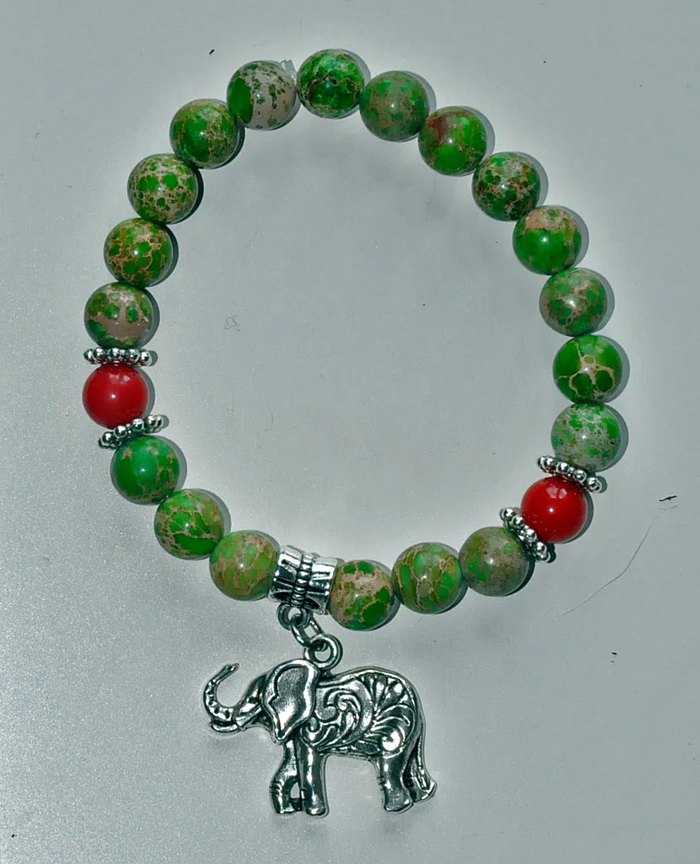SN0323 Good Fortune Elephant Green Jasper luck Bracelet Healing energy meditation reiki natural spirituality mantra bracelet